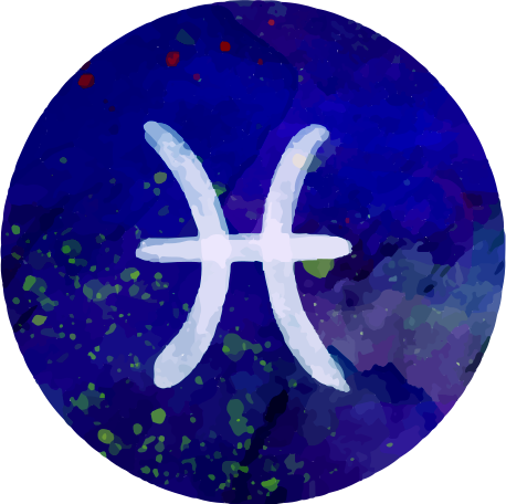 Watercolor depiction of the astrological symbol for Pisces.