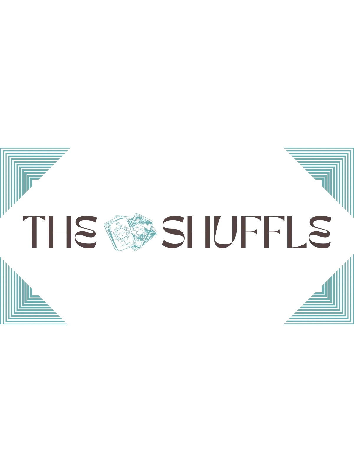 Logo with turquoise tarot cards and the title The Shuffle