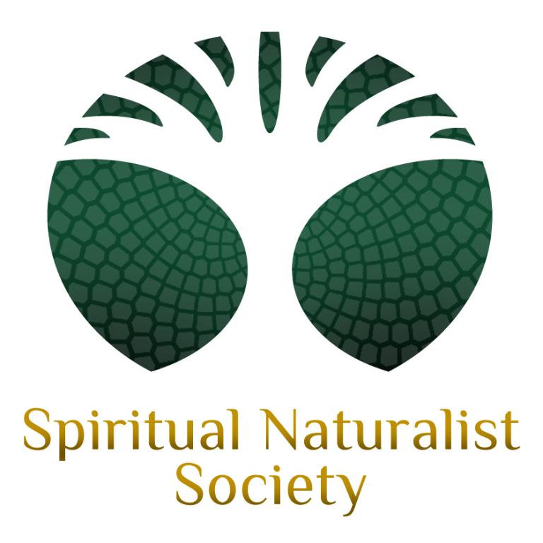 White tree in a green circle. Gold words read Spiritual Naturalist Society